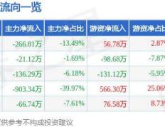 股票行情快报：皇马科技（603181）7月26日主力资金净卖出266.81万元