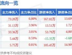 股票行情快报：皇马科技（603181）8月20日主力资金净买入73.20万元