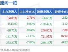 股票行情快报：皇马科技（603181）9月4日主力资金净买入64.05万元