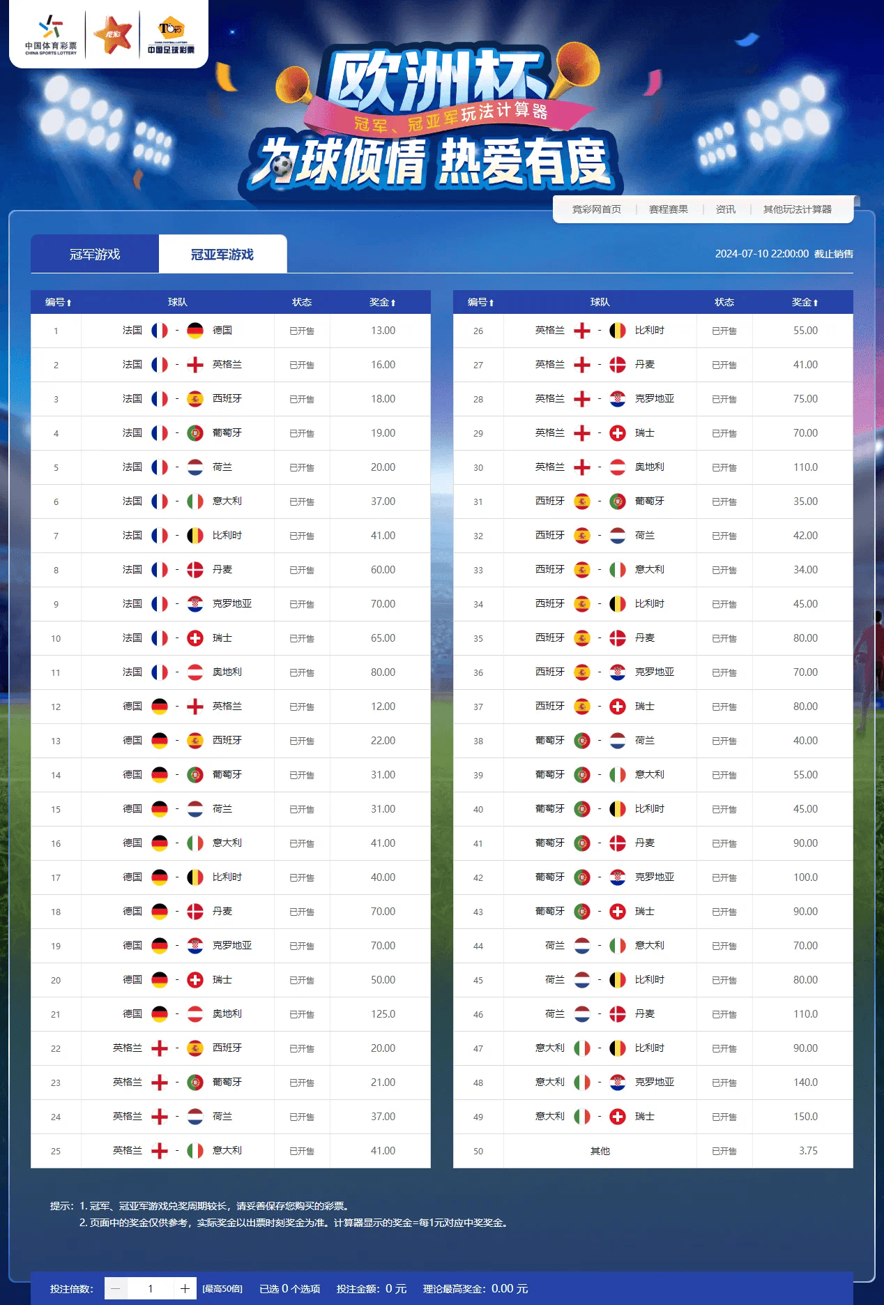 体彩｜欧洲杯冠军、冠亚军竞猜游戏正式上线！